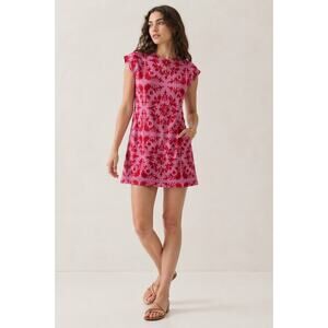 Boden Pink Red Floral Pom Trim Shift Dress size 6